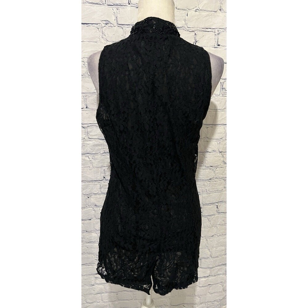 Vintage Christina Fairbanks black sleeveless beaded sequin button top blouse L - Picture 4 of 7